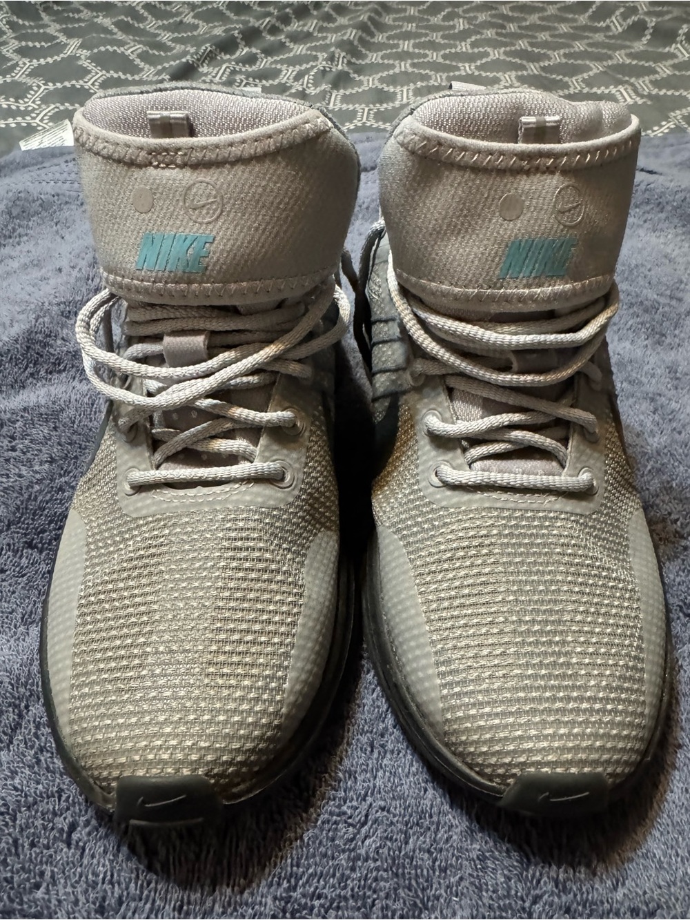 Nike Gray Shoe Size Label with Black Swoosh